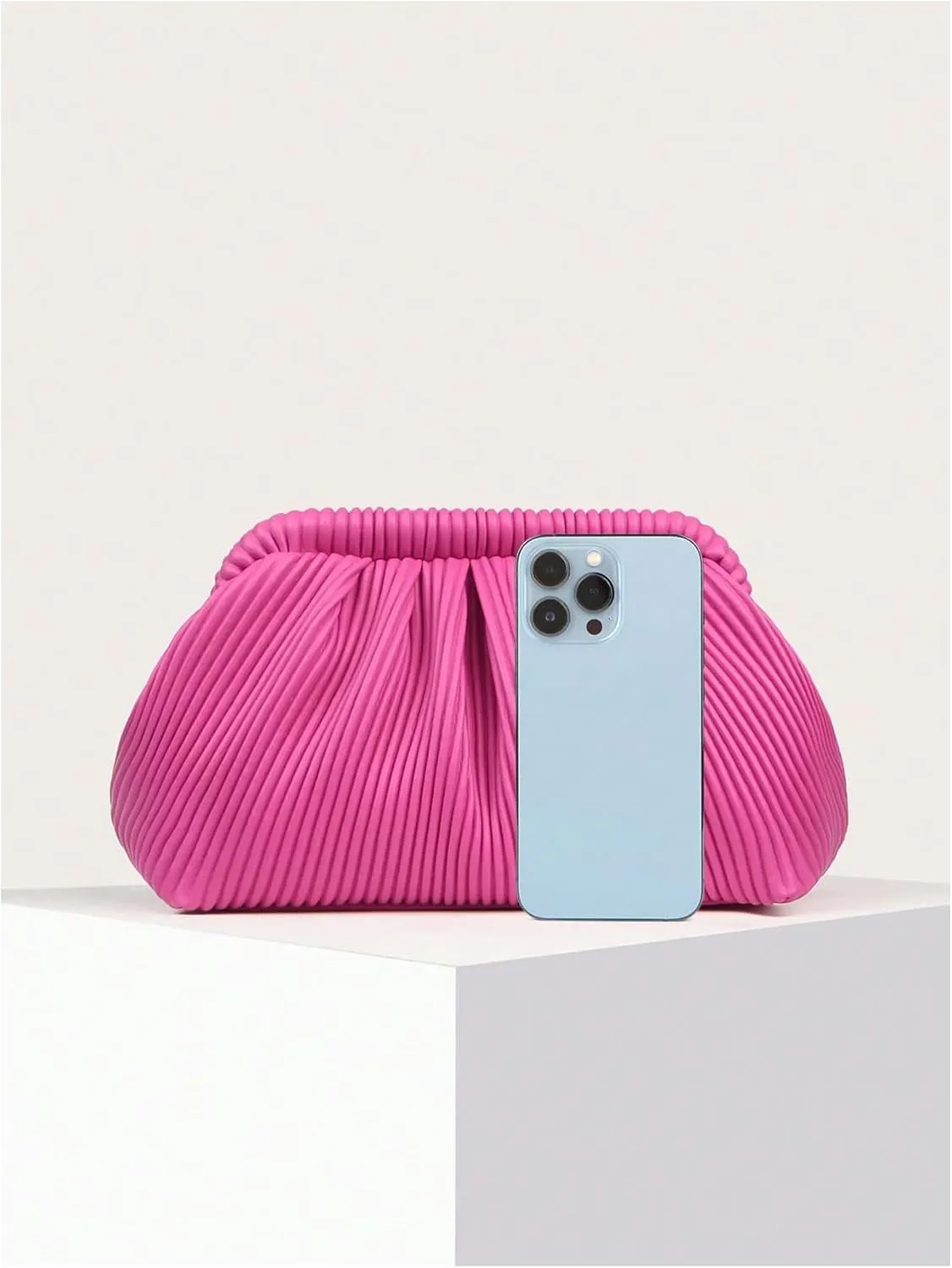 Verdusa Women's Ruched Clutch Purses Makeup Bag Pleated PU Leather Evening Handbags