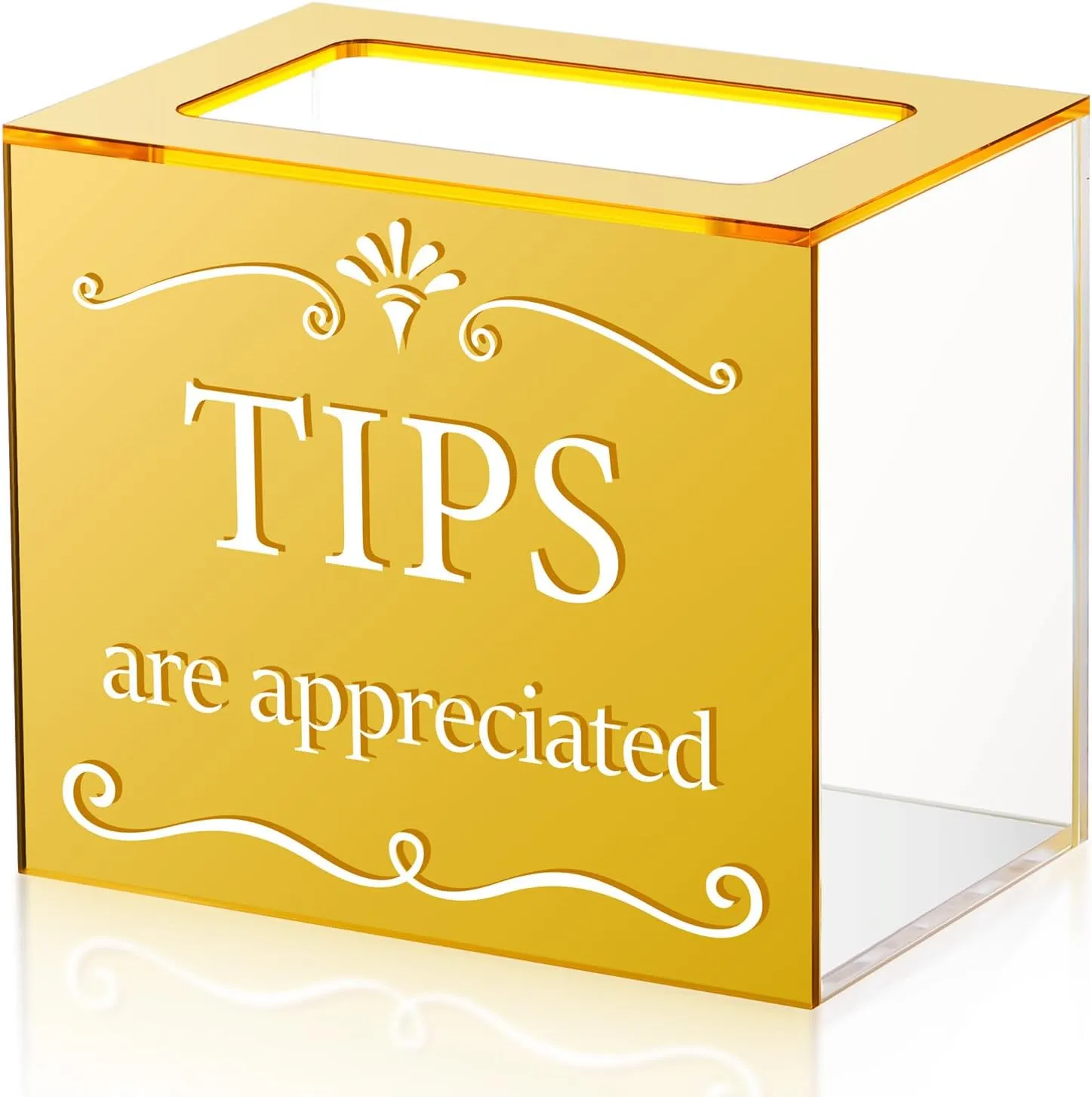 Vesici Acrylic Tips Jar for Money Tip Box Bucket 6 x 4 x 5 Inch Plastic Storage Container Donation Suggestion Raffle Cash Box for Bartender Bars Restaurants Musicians Driver(Gold)