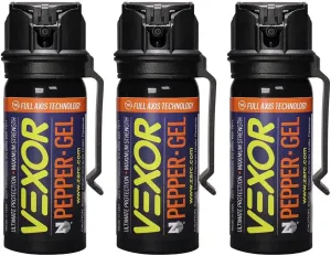 VEXOR Pepper Gel from Zarc, Maximum Strength Police Pepper Spray, Gel is The Future, Full Axis Technology Shoots from Any Angle 18-feet, Flip-top Safety and Belt Clip Included