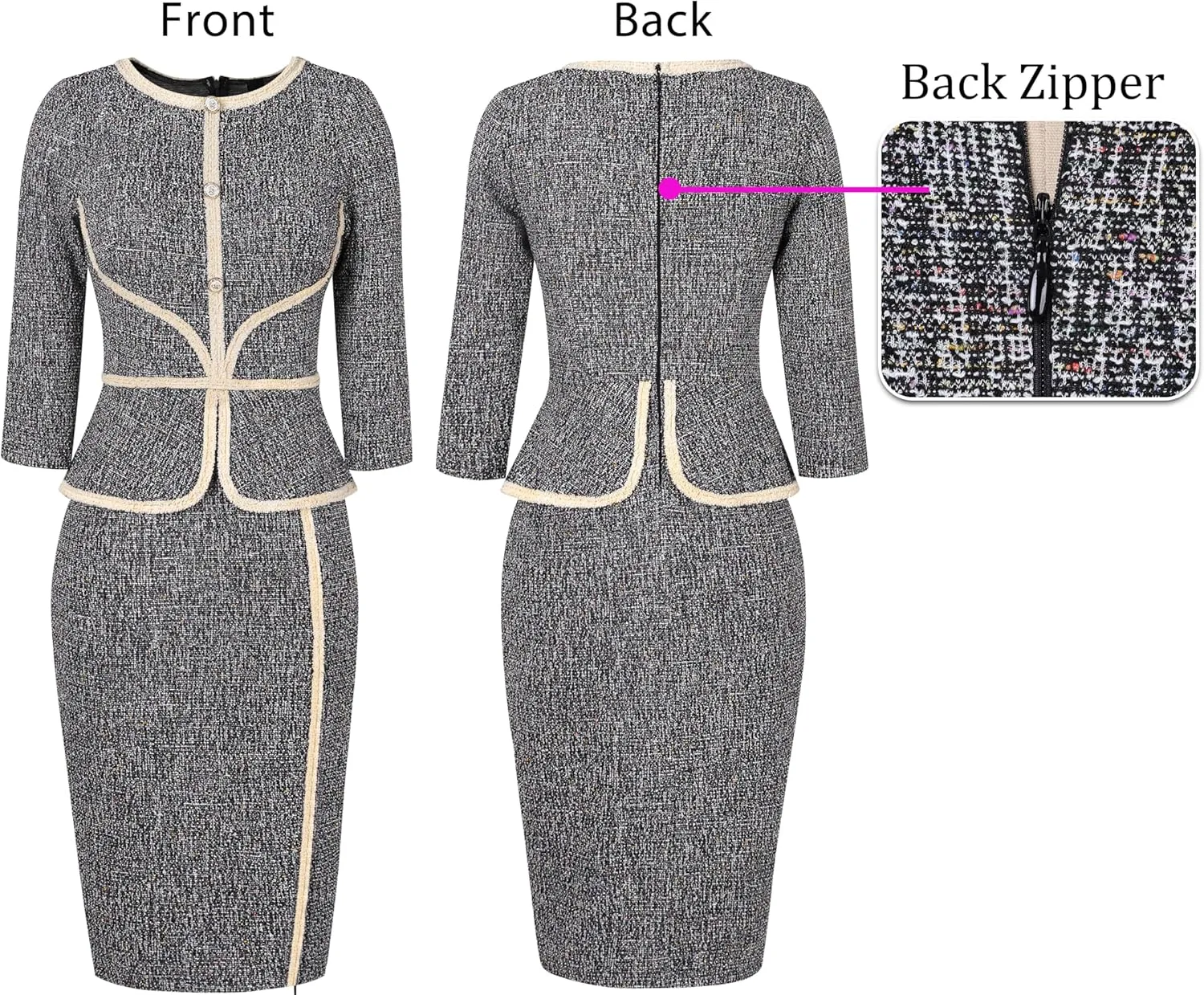 VFSHOW Womens Buttons Peplum Split Work Business Office Church Pencil Sheath Dress