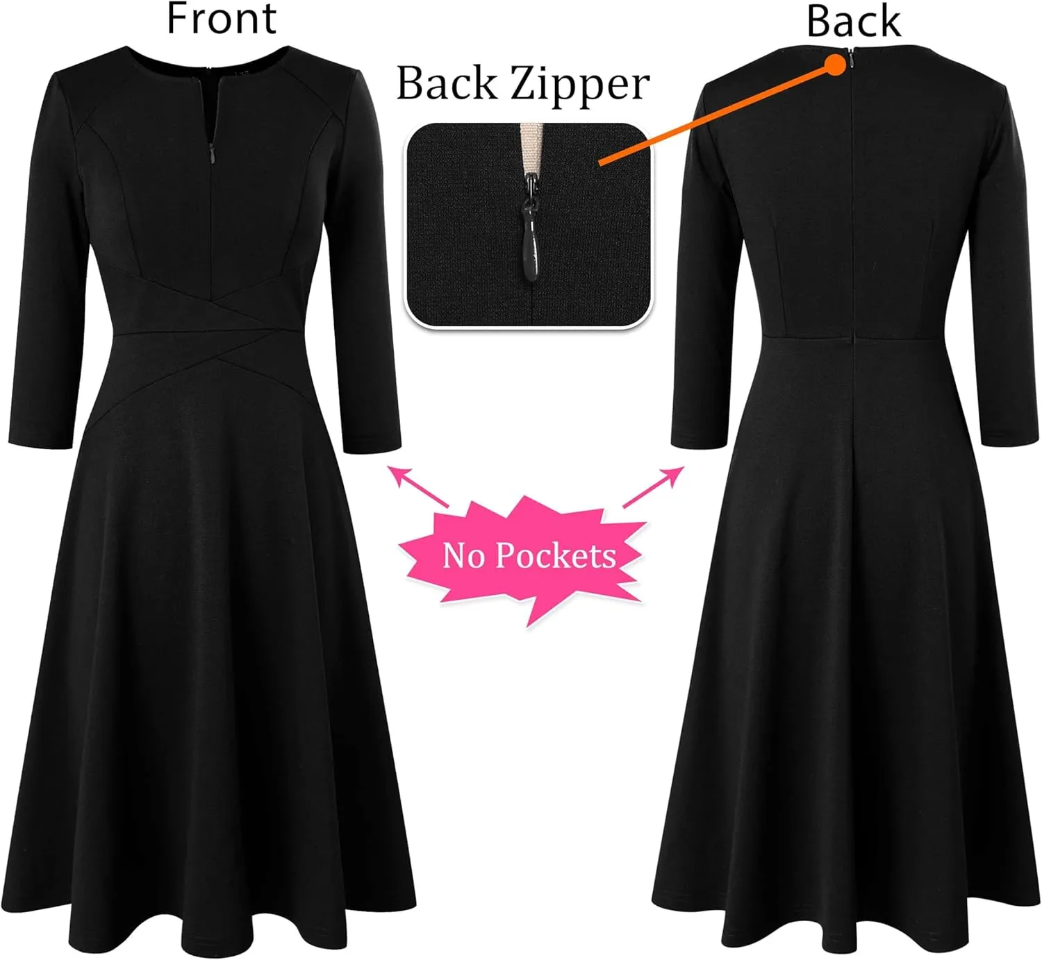 VFSHOW Womens Front Zipper Crisscross Waist Slim Wear to Work Business Office Fit and Flare A-Line Dress