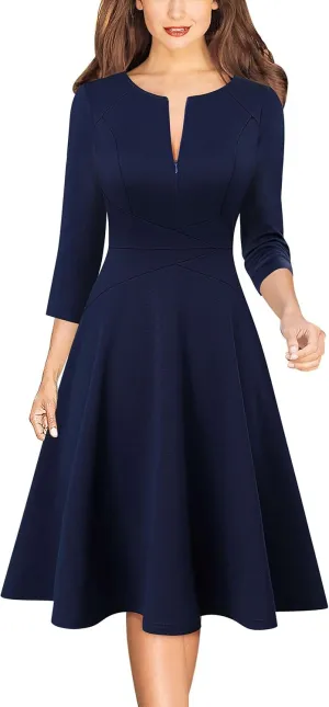 VFSHOW Womens Front Zipper Crisscross Waist Slim Wear to Work Business Office Fit and Flare A-Line Dress