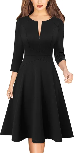 VFSHOW Womens Front Zipper Crisscross Waist Slim Wear to Work Business Office Fit and Flare A-Line Dress