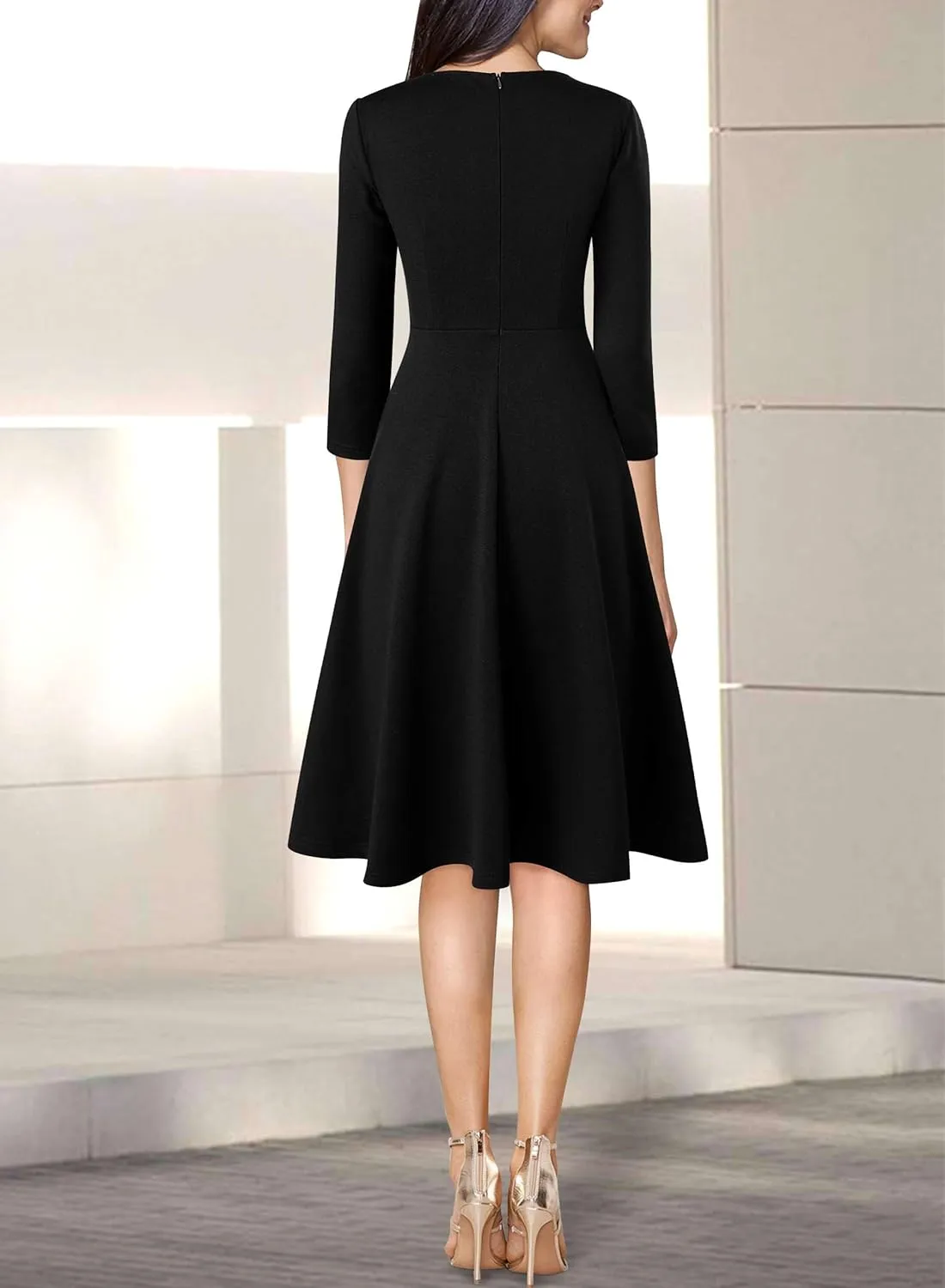 VFSHOW Womens Front Zipper Crisscross Waist Slim Wear to Work Business Office Fit and Flare A-Line Dress