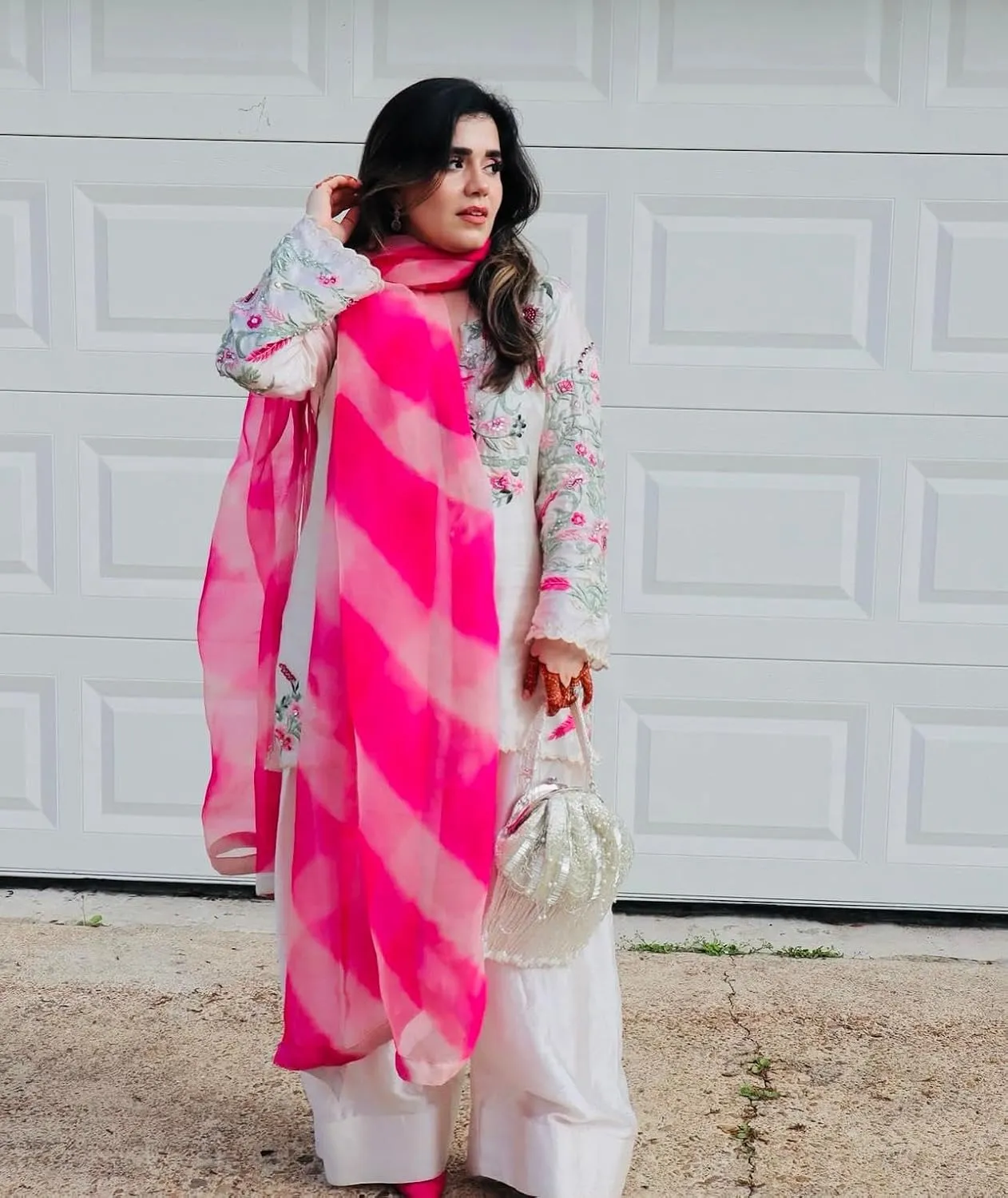 Vichitra Silk Embroidered Kurti Palazzo Set with Real Mirror Work & Organza Printed Dupatta | Fully Stitched | M to XXL