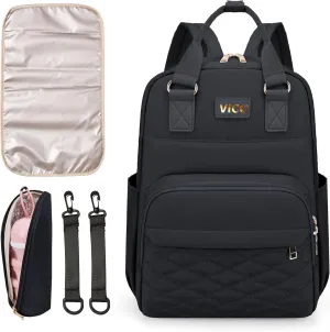 VICO Diaper Bag Backpack - Multifunction Diaper Bag for Baby with Changing Pad, Insulated Case and Stroller Straps - Can Fit All Major Bottle