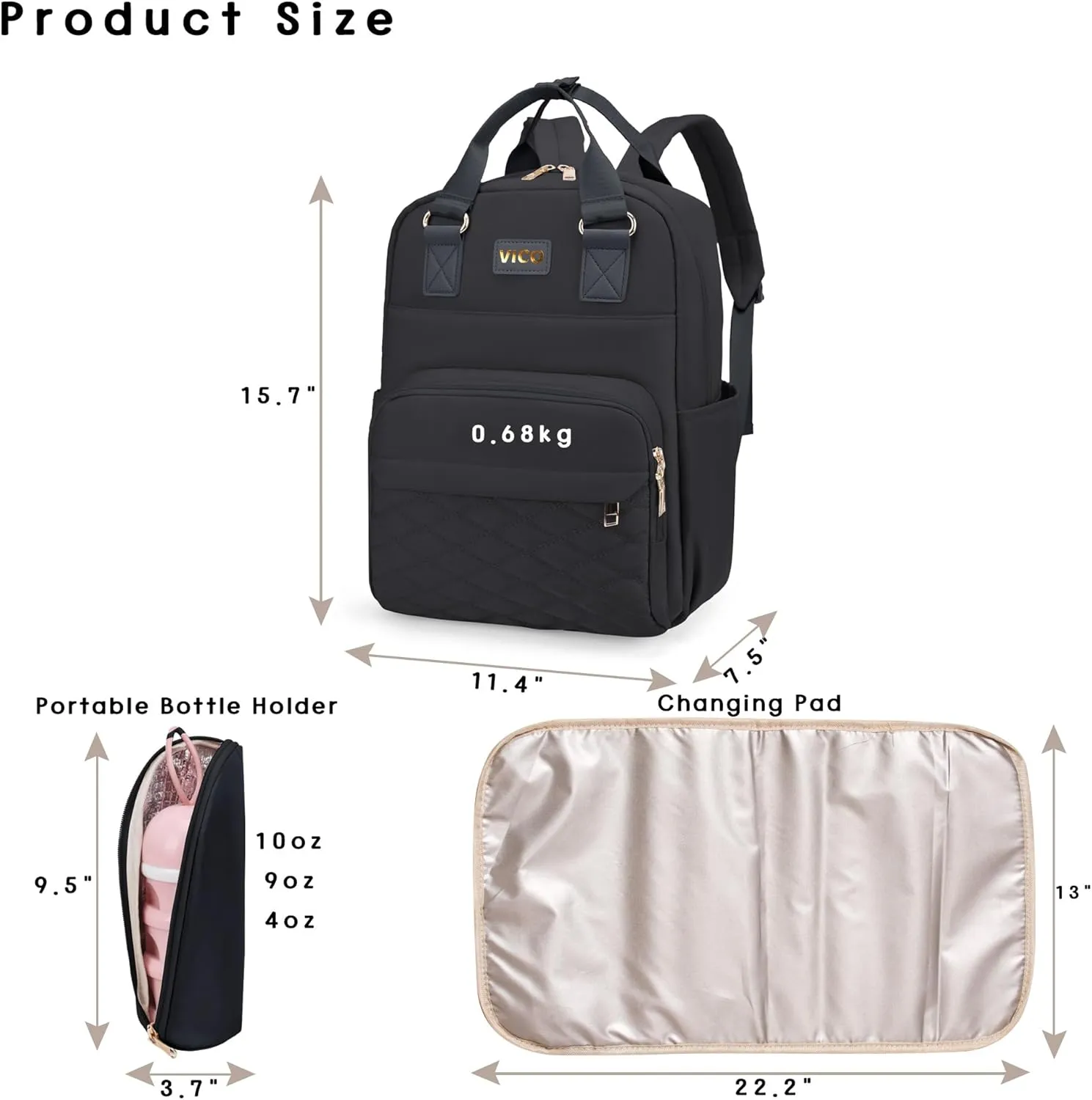 VICO Diaper Bag Backpack - Multifunction Diaper Bag for Baby with Changing Pad, Insulated Case and Stroller Straps - Can Fit All Major Bottle