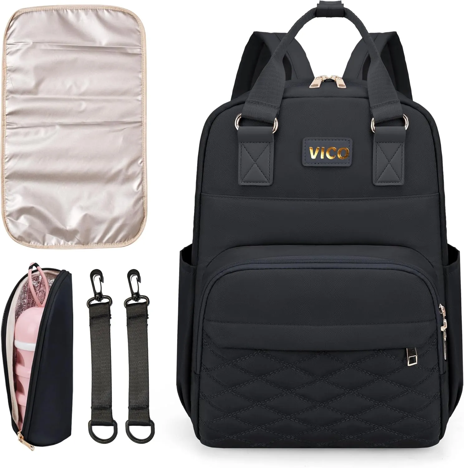 VICO Diaper Bag Backpack - Multifunction Diaper Bag for Baby with Changing Pad, Insulated Case and Stroller Straps - Can Fit All Major Bottle
