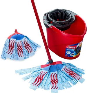 Vileda SuperMocio 3 Action XL Mop and Bucket Set with Extra Refill, Blue,Red