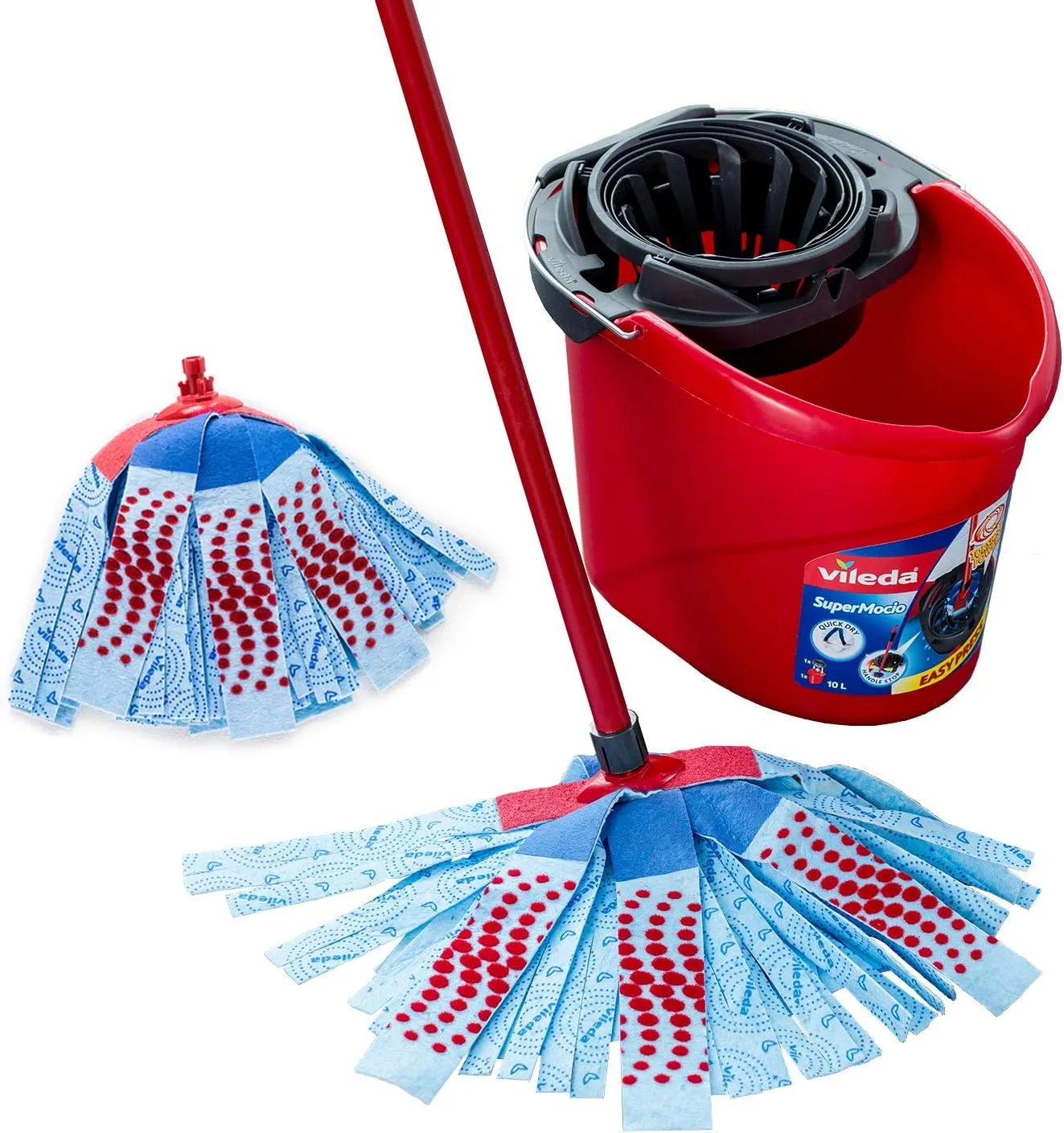 Vileda SuperMocio 3 Action XL Mop and Bucket Set with Extra Refill, Blue,Red