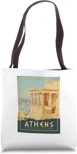 Vintage Athens Ancient Temple Of Athena Greece Souvenir Tote Bag