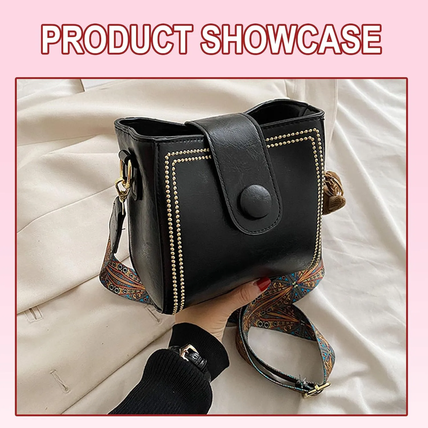Vintage Fashion Bag with Adjustable Wider Shoulder Strap Bucket Bag,Birthday Gifts for Women
