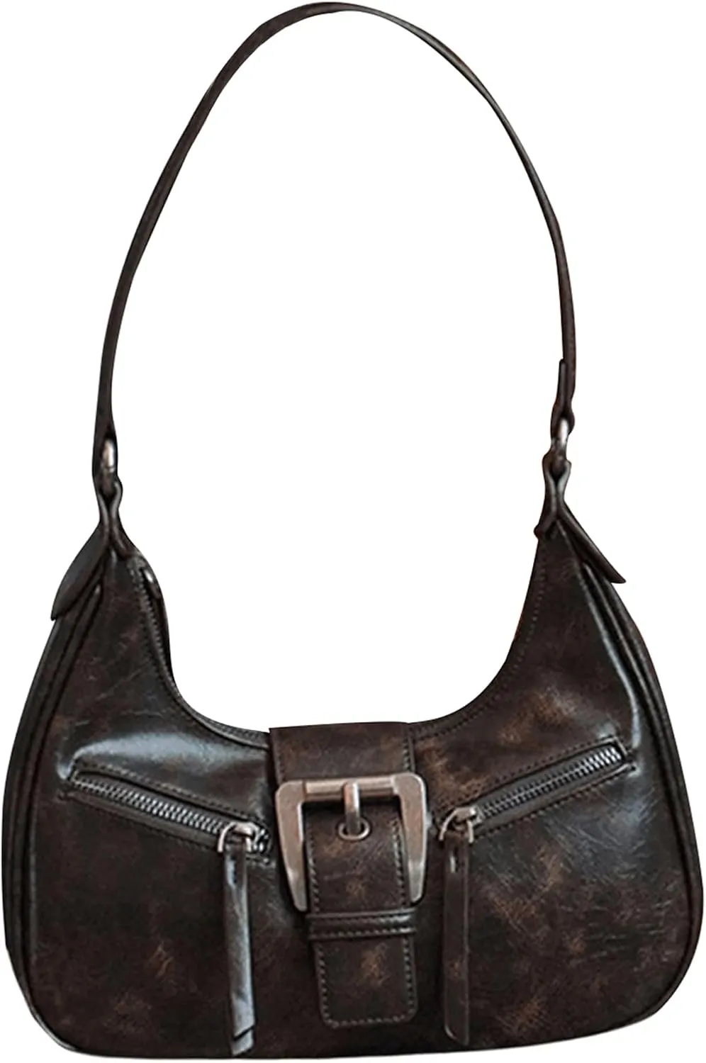 Vintage Hobo Clutch Shoulder Bag for Women with Buckle and Zipper Genuine Leather Handbag for Casual Streetwear Look
