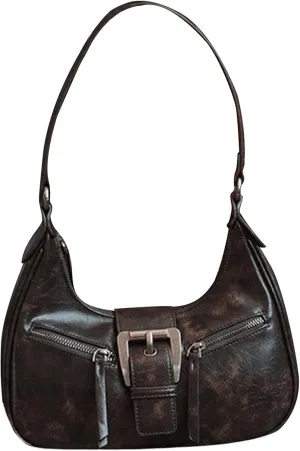 Vintage Hobo Clutch Shoulder Bag for Women with Buckle and Zipper Genuine Leather Handbag for Casual Streetwear Look