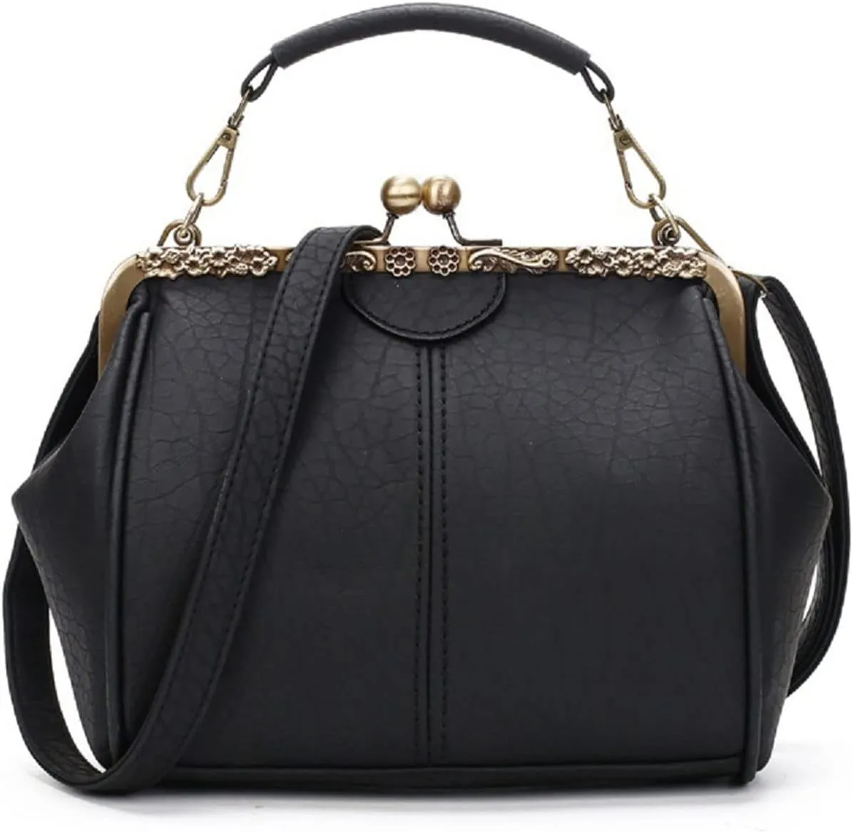 Vintage Hollow Handbag for Women Leather Shoulder Bag Evening Clutch Bag Kiss Lock Closure Crossbody Bag Purse