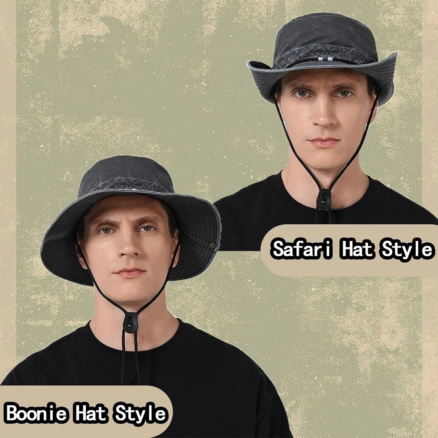 Vintage Sun Bucket Hats for Men Women UPF 50  Wide Brim Fishing Boonie Hat for Travel Safari Beach Hiking