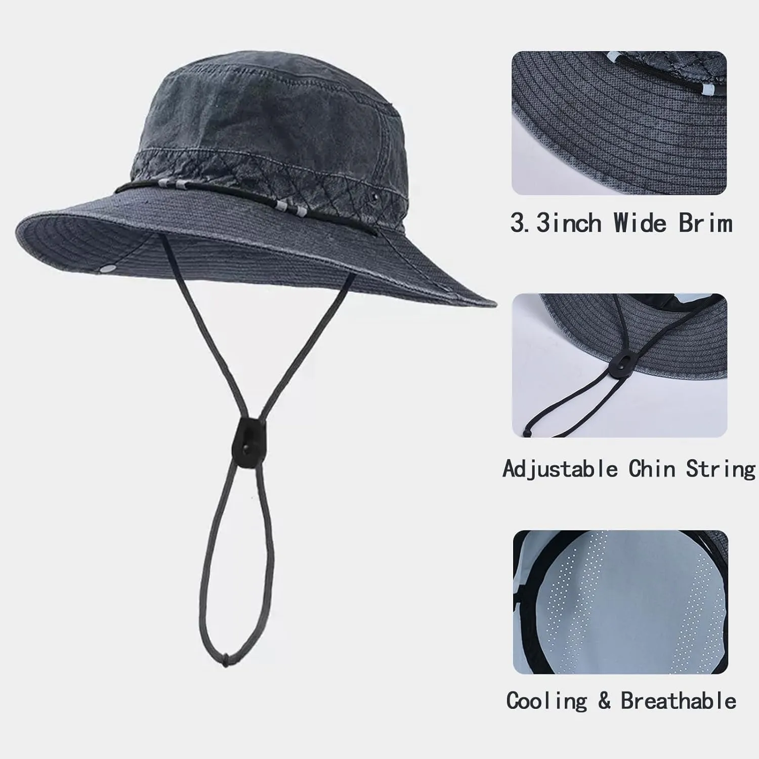 Vintage Sun Bucket Hats for Men Women UPF 50  Wide Brim Fishing Boonie Hat for Travel Safari Beach Hiking