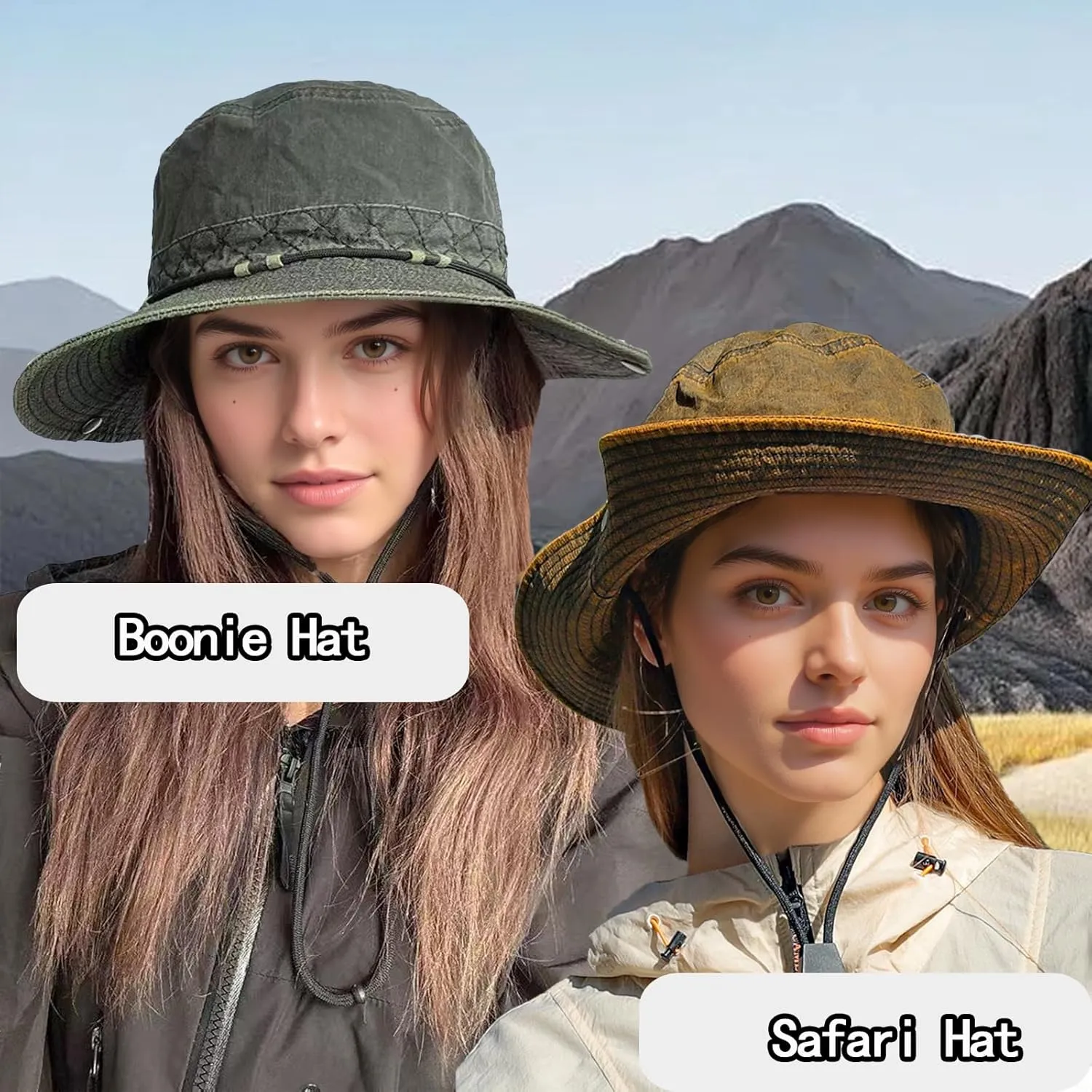 Vintage Sun Bucket Hats for Men Women UPF 50  Wide Brim Fishing Boonie Hat for Travel Safari Beach Hiking