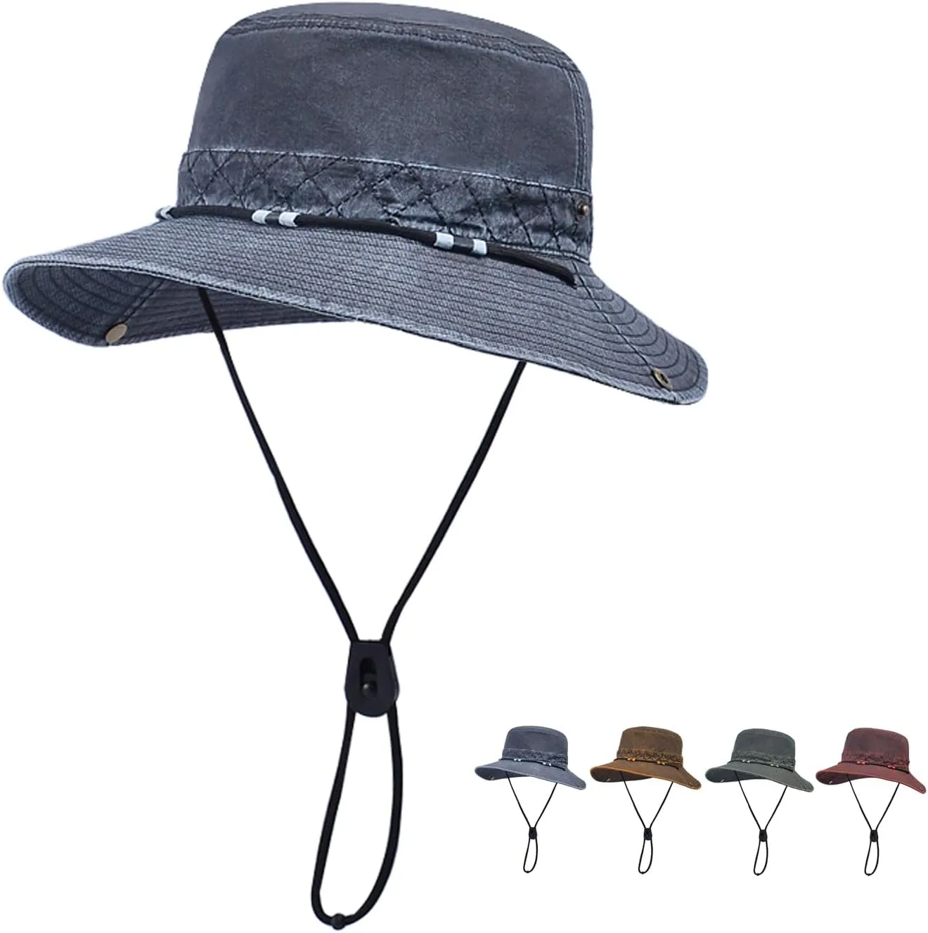 Vintage Sun Bucket Hats for Men Women UPF 50  Wide Brim Fishing Boonie Hat for Travel Safari Beach Hiking