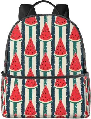 Vintage Watermelon Stripes Adult Backpacks 14 Inch Laptop Backpack Double Shoulder Bag for Work Travel Gifts