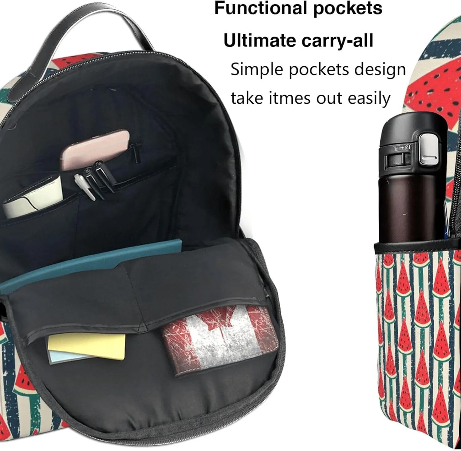 Vintage Watermelon Stripes Adult Backpacks 14 Inch Laptop Backpack Double Shoulder Bag for Work Travel Gifts