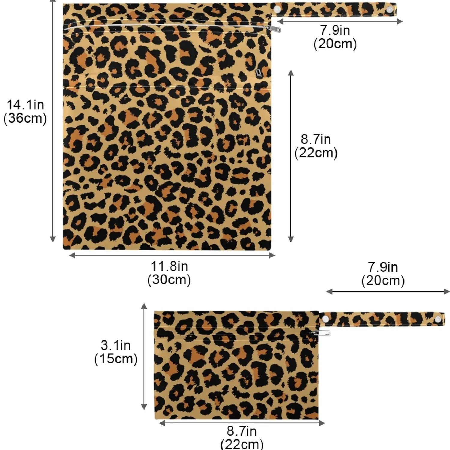 visesunny Leopard Grain 2Pcs Wet Bag with 2 Zippered Pockets Snap Handle Washable Reusable Roomy for Travel,Beach,Pool,Daycare,Stroller,Diapers,Dirty Gym Clothes, Wet Swimsuits, Toiletries