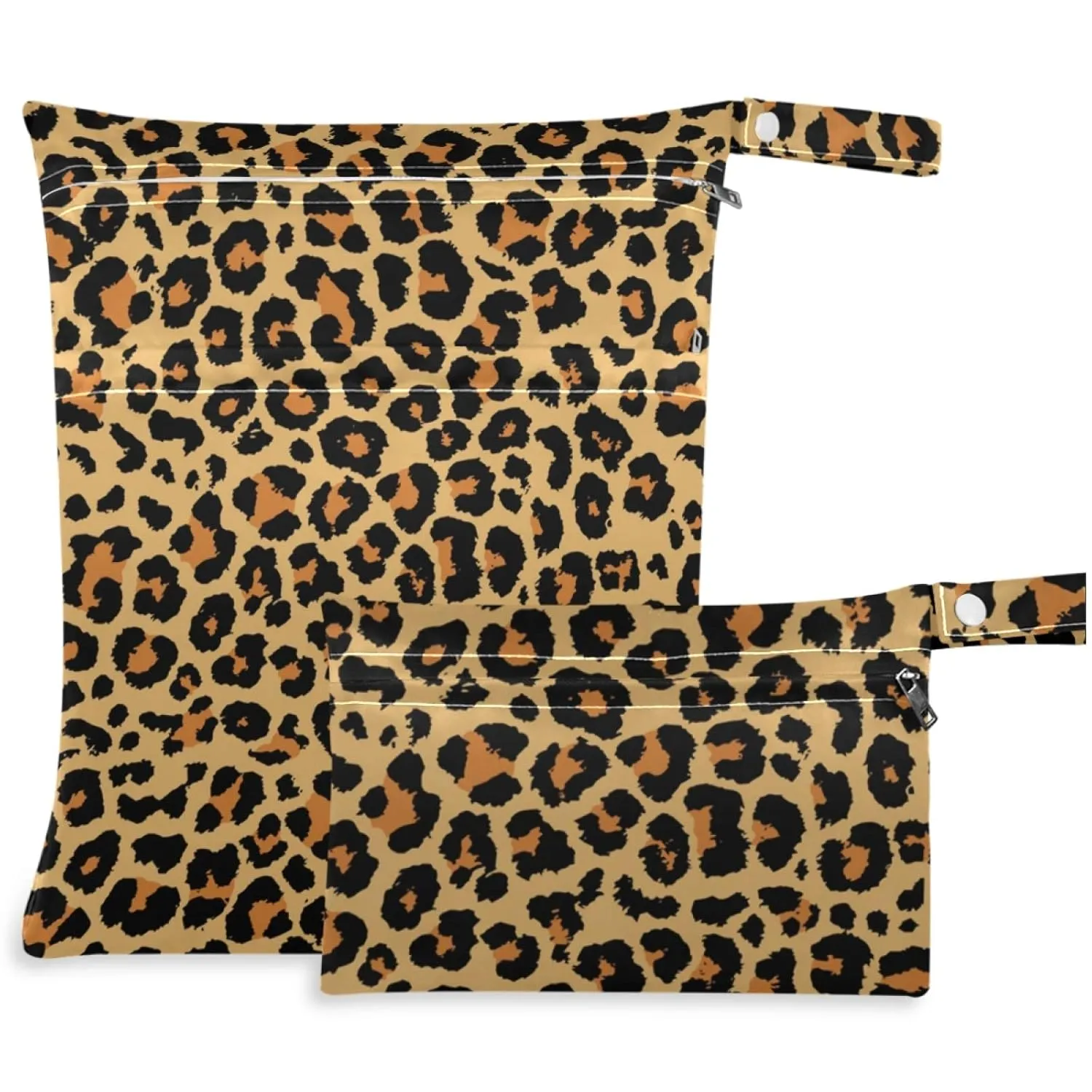 visesunny Leopard Grain 2Pcs Wet Bag with 2 Zippered Pockets Snap Handle Washable Reusable Roomy for Travel,Beach,Pool,Daycare,Stroller,Diapers,Dirty Gym Clothes, Wet Swimsuits, Toiletries