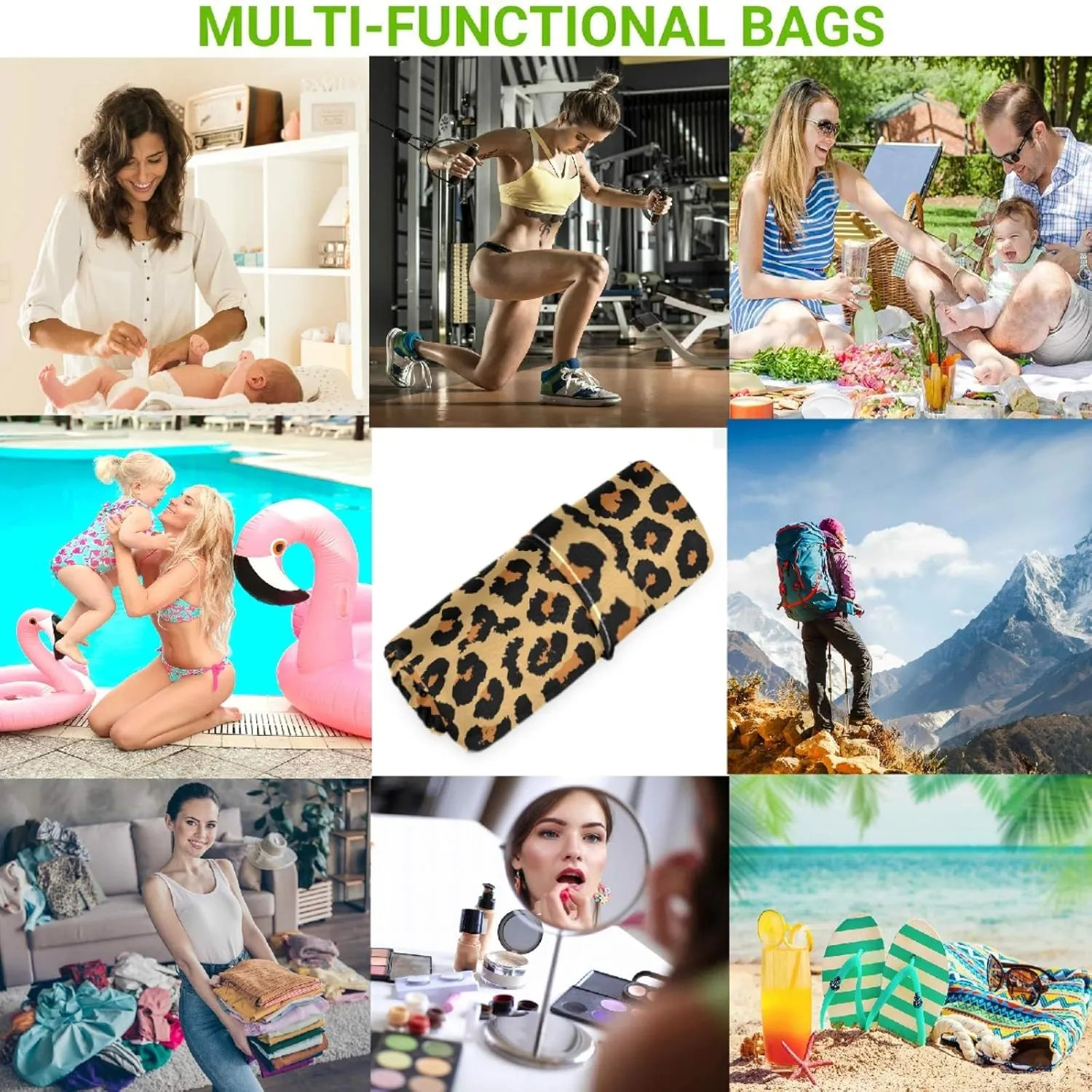 visesunny Leopard Grain 2Pcs Wet Bag with 2 Zippered Pockets Snap Handle Washable Reusable Roomy for Travel,Beach,Pool,Daycare,Stroller,Diapers,Dirty Gym Clothes, Wet Swimsuits, Toiletries