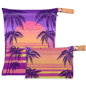 visesunny Tropical Sea Sunset 2Pcs Wet Bag with Zippered Pockets Washable Reusable Roomy for Travel,Beach,Pool,Daycare,Stroller,Diapers,Dirty Gym Clothes, Wet Swimsuits, Toiletries