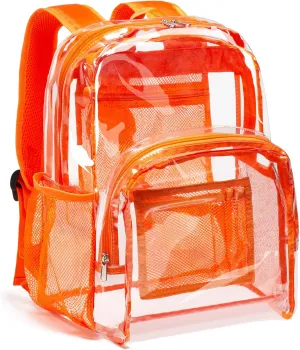 Vorspack Clear Backpack Heavy Duty PVC Transparent Backpack with Reinforced Strap Stitches & Large Capacity for College Workplace Security - Orange
