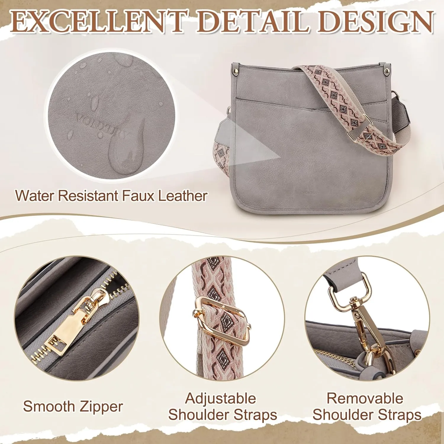VX VONXURY Shoulder Bag for Women,Trendy Vegan Leather Crossbody Bag,Fashion Bucket Bag with 2PCS Adjustable Straps