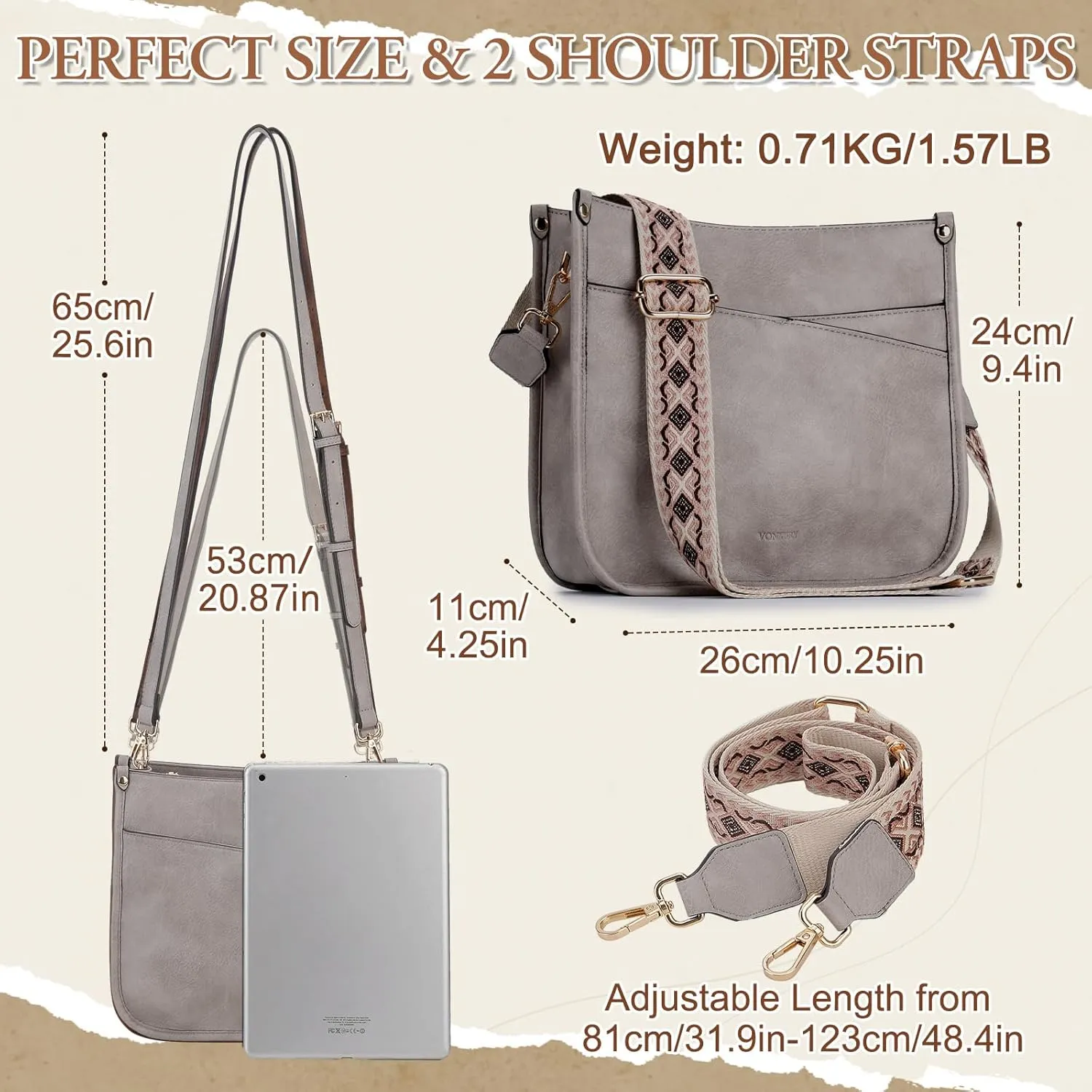 VX VONXURY Shoulder Bag for Women,Trendy Vegan Leather Crossbody Bag,Fashion Bucket Bag with 2PCS Adjustable Straps