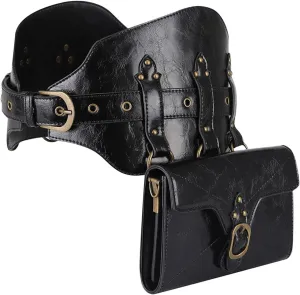 Waist Bag Belt Purse Fanny Pack Crossbody Motorcycle Hiking Phone Holder Wallet Vintage Leather Casual Fashion Daypack Gothic Festival Costume Hip Pouch for Women Men (Waist)
