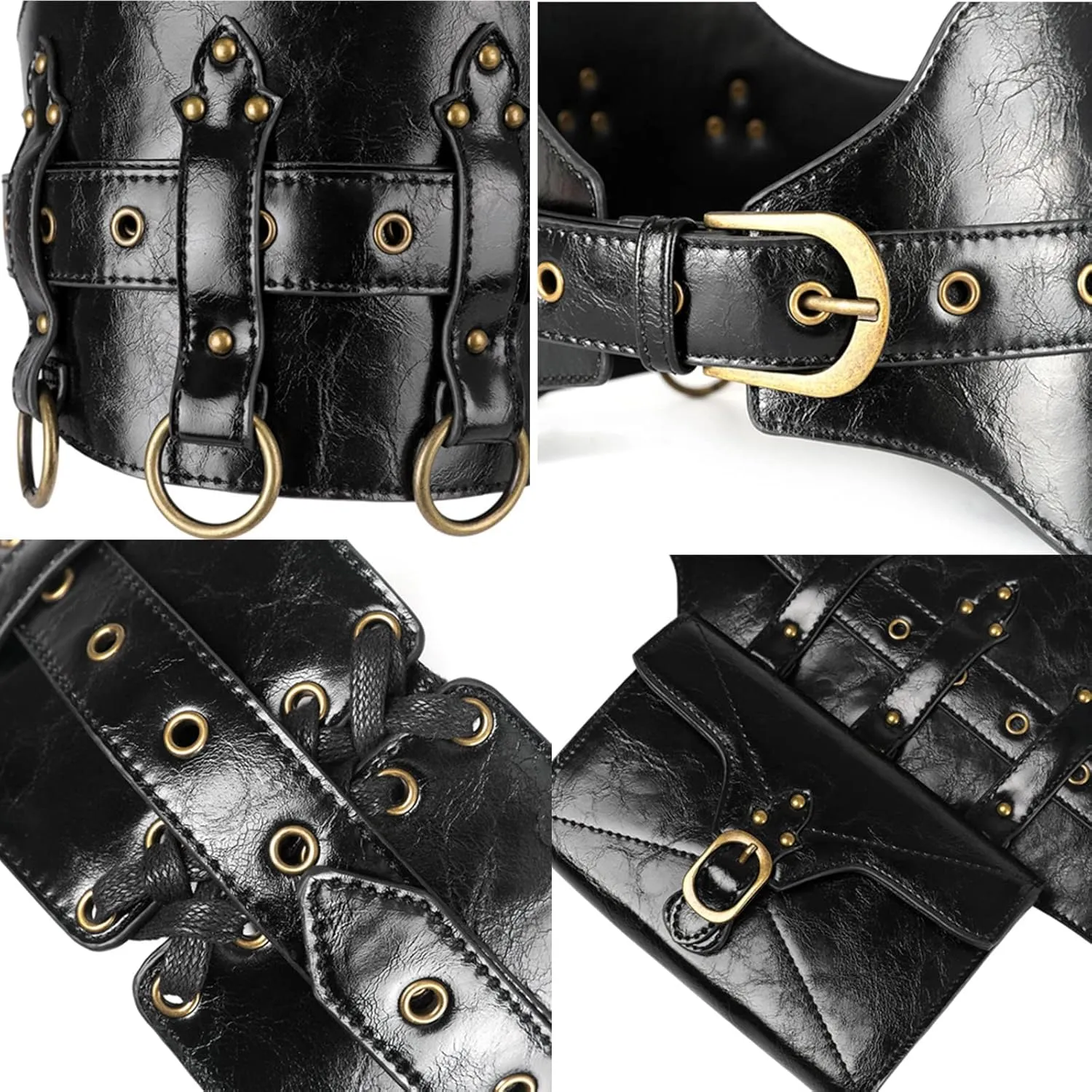 Waist Bag Belt Purse Fanny Pack Crossbody Motorcycle Hiking Phone Holder Wallet Vintage Leather Casual Fashion Daypack Gothic Festival Costume Hip Pouch for Women Men (Waist)