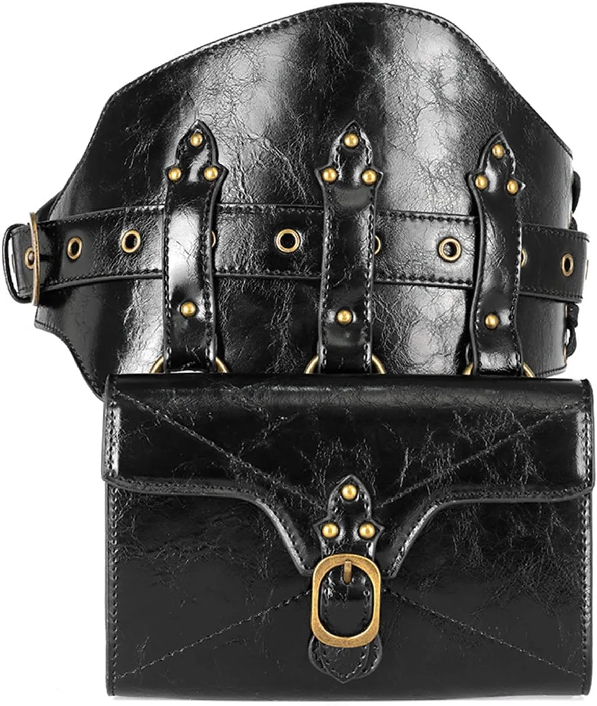 Waist Bag Belt Purse Fanny Pack Crossbody Motorcycle Hiking Phone Holder Wallet Vintage Leather Casual Fashion Daypack Gothic Festival Costume Hip Pouch for Women Men (Waist)