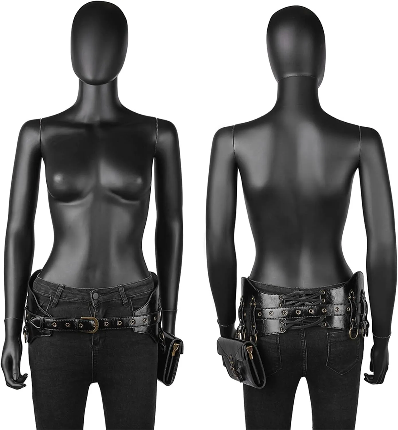 Waist Bag Belt Purse Fanny Pack Crossbody Motorcycle Hiking Phone Holder Wallet Vintage Leather Casual Fashion Daypack Gothic Festival Costume Hip Pouch for Women Men (Waist)