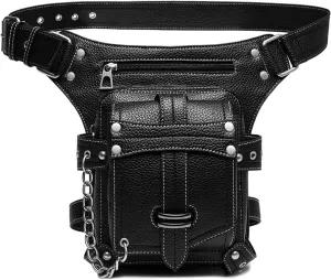 Waist Bag for Men Belt Leg Pack PU Leather Gothic Shoulder Crossbody Bags Retro Steampunk Travel Bag