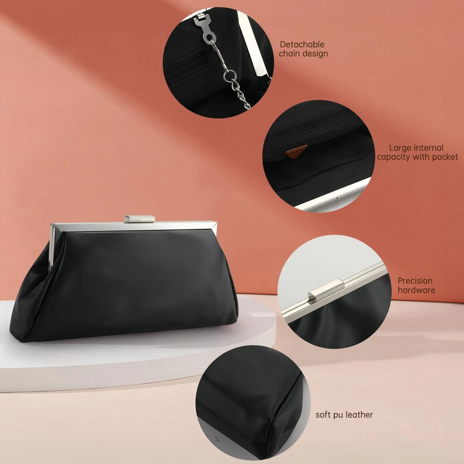 WALLYN'S Elegant Pleated Leather Clutch Purse,Soft Pleated Evening Handbag for Women Formal,Weddings,Proms,Cocktail-Gemma