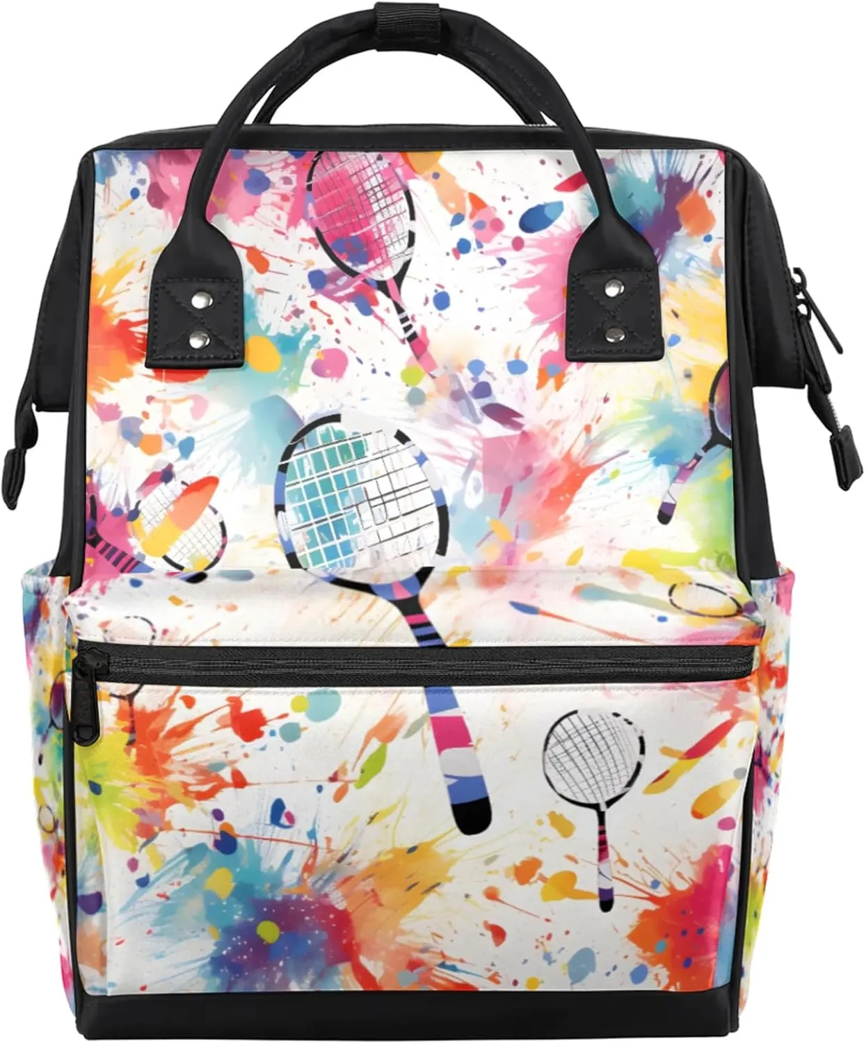 Watercolor Badminton Rackets Diaper Bag Mommy Bags With Adjustable Shoulder Strap Waterproof Multifunction Shoulder Bag Travel Large Capacity Backpack for Moms And Dads