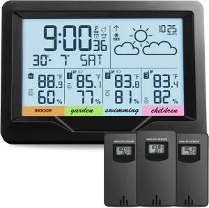 Weather Station Wireless Indoor Outdoor Thermometer Digital Atomic Clock with Multiple Sensors, Temperature and Humidity Monitor, Weather Thermometer for Forecast Stations with Backlight