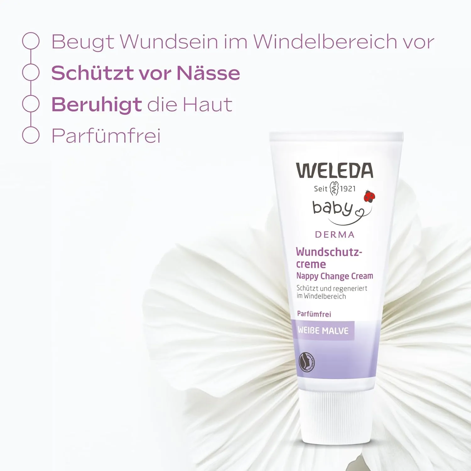 Weleda Baby White Mallow Diaper Care Cream, 1.7 Fluid Ounce, Fragrance Free Plant Rich Protection with White Mallow, Pansy, Sesame and Coconut Oils