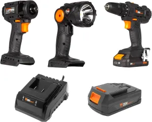 WEN 20V Max Cordless Drill, Brushless Compact Impact Driver, and LED Work Light/Flashlight Combo Kit with 2Ah Battery and Charger (20VK3DDL)