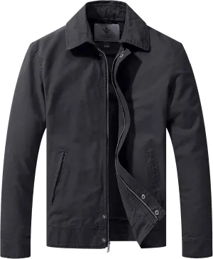 WenVen Men's Lightweight Military Cotton Jacket Casual Spring Lapel Work Coat