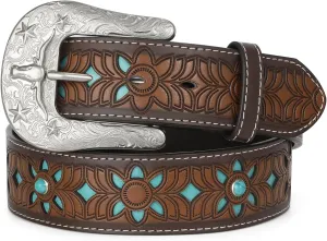 Western Belts for Women Cowgirl Cowboy Country Belt Turquoise Rhinestone Leather Belt Brown Plus Size Belt