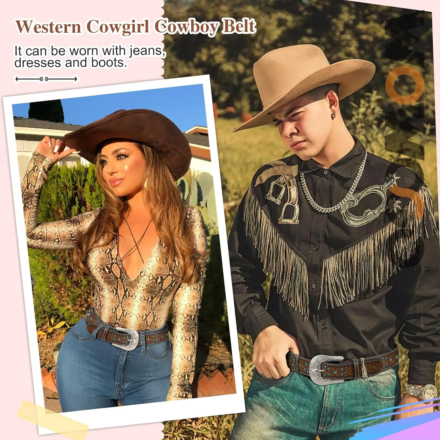 Western Belts for Women Cowgirl Cowboy Country Belt Turquoise Rhinestone Leather Belt Brown Plus Size Belt