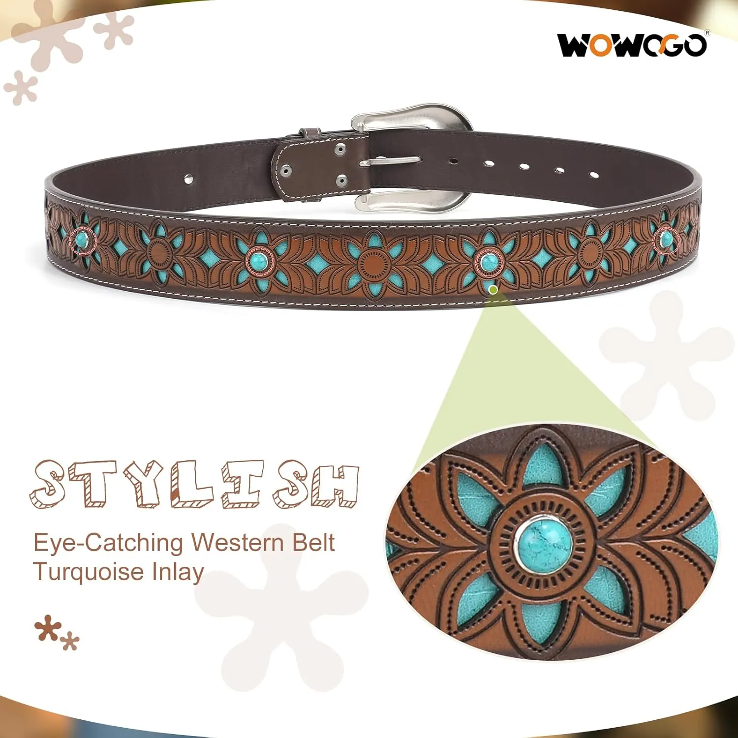 Western Belts for Women Cowgirl Cowboy Country Belt Turquoise Rhinestone Leather Belt Brown Plus Size Belt