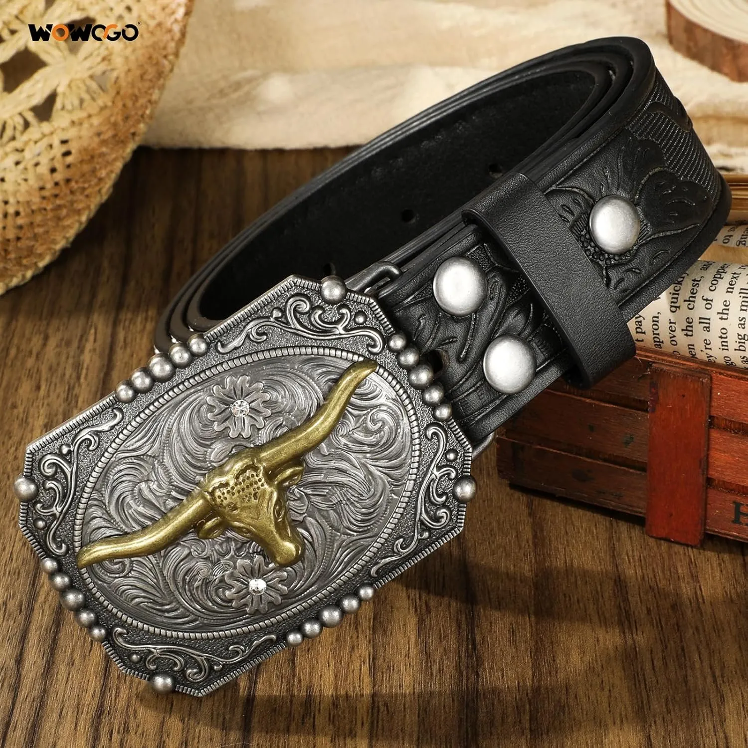 Western Cowboy Cowgirl Belt for Men Women LongHorn Bull Buckle Embossed Leather Belt Rodeo Country Belt