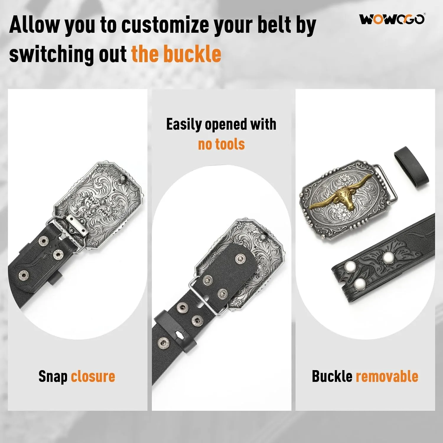 Western Cowboy Cowgirl Belt for Men Women LongHorn Bull Buckle Embossed Leather Belt Rodeo Country Belt