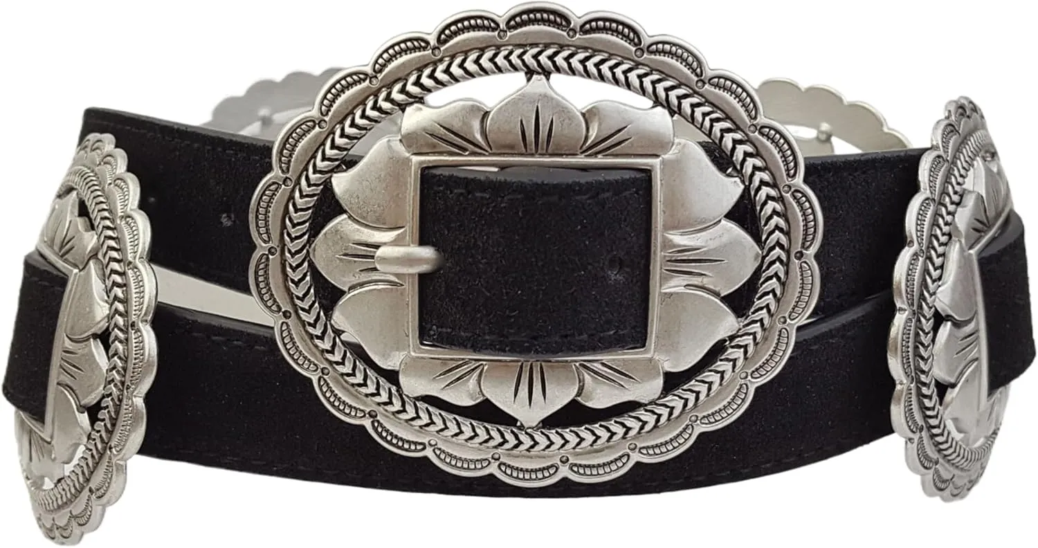 Western Floral Concho Belt in genuine Suede Leather Belt