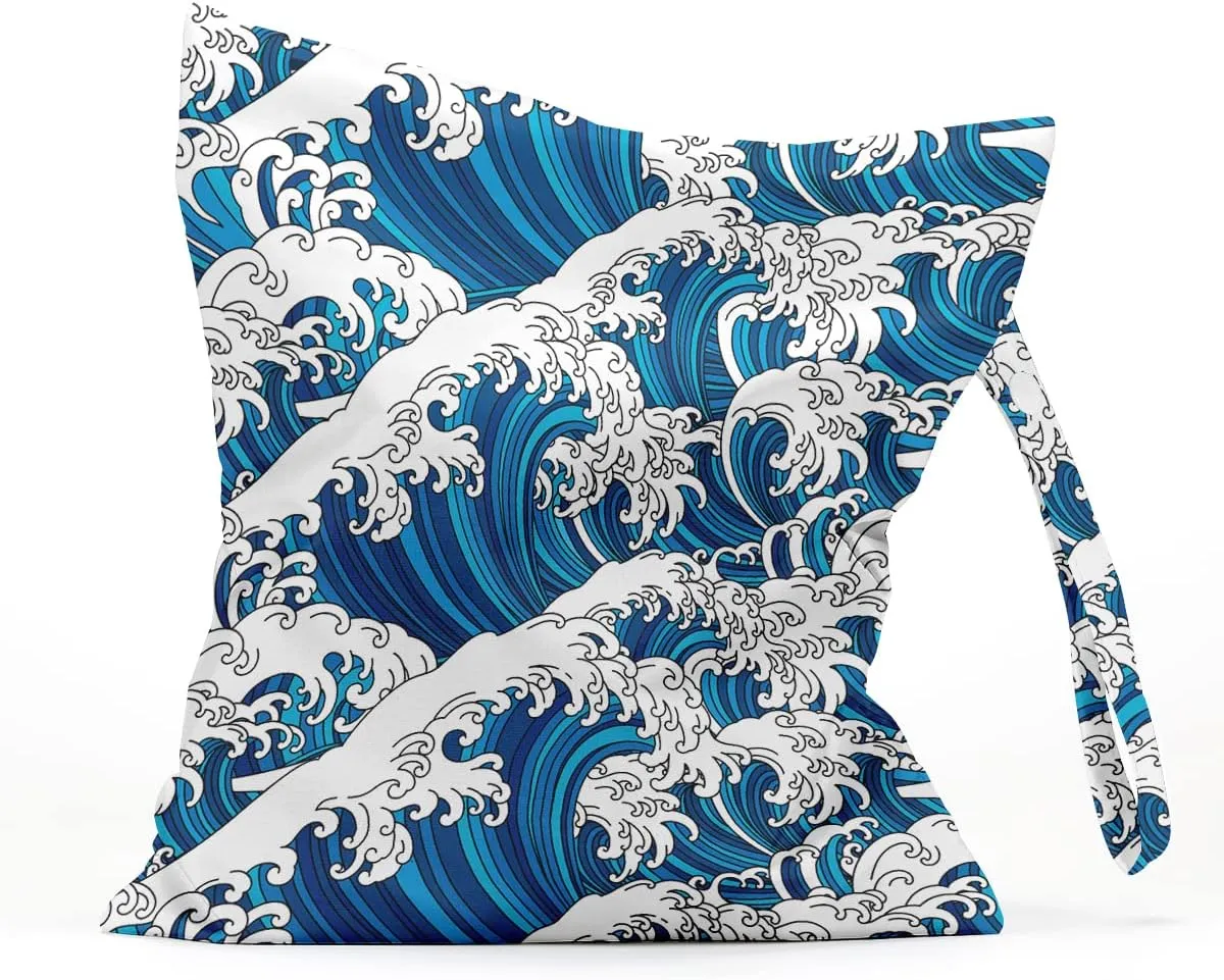Wet Bag Waterproof Reusable Wet Dry Bag for Beach, Travel, Pool, Gym Bag for Swimsuits, Wet Clothes, Cloth Diapers, Washable Wet Bags for Baby, Japanese Traditional Art The Great Wave Print